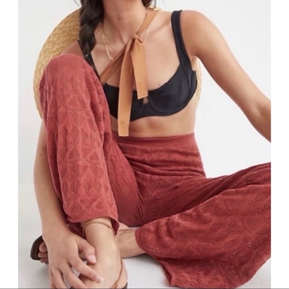 Anthropologie Wide-Leg Crochet Knit Pants in Terracotta - Picture 2 of 14